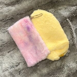 BRAND NEW Yellow and pastel pink/purple furry pencil cases